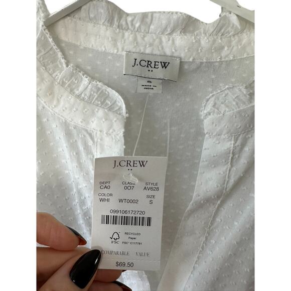 J.Crew White Popover Ruffle Top in Swiss Dot Women's Size Small New - Picture 5 of 7